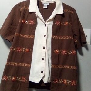 ALFRED Dunner ladies brown short sleeve 2 piece pant set.  size 12